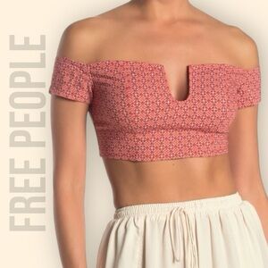 Free People Intimately Crop Top Women’s Large Orange Geometric Off-shoulder NWT
